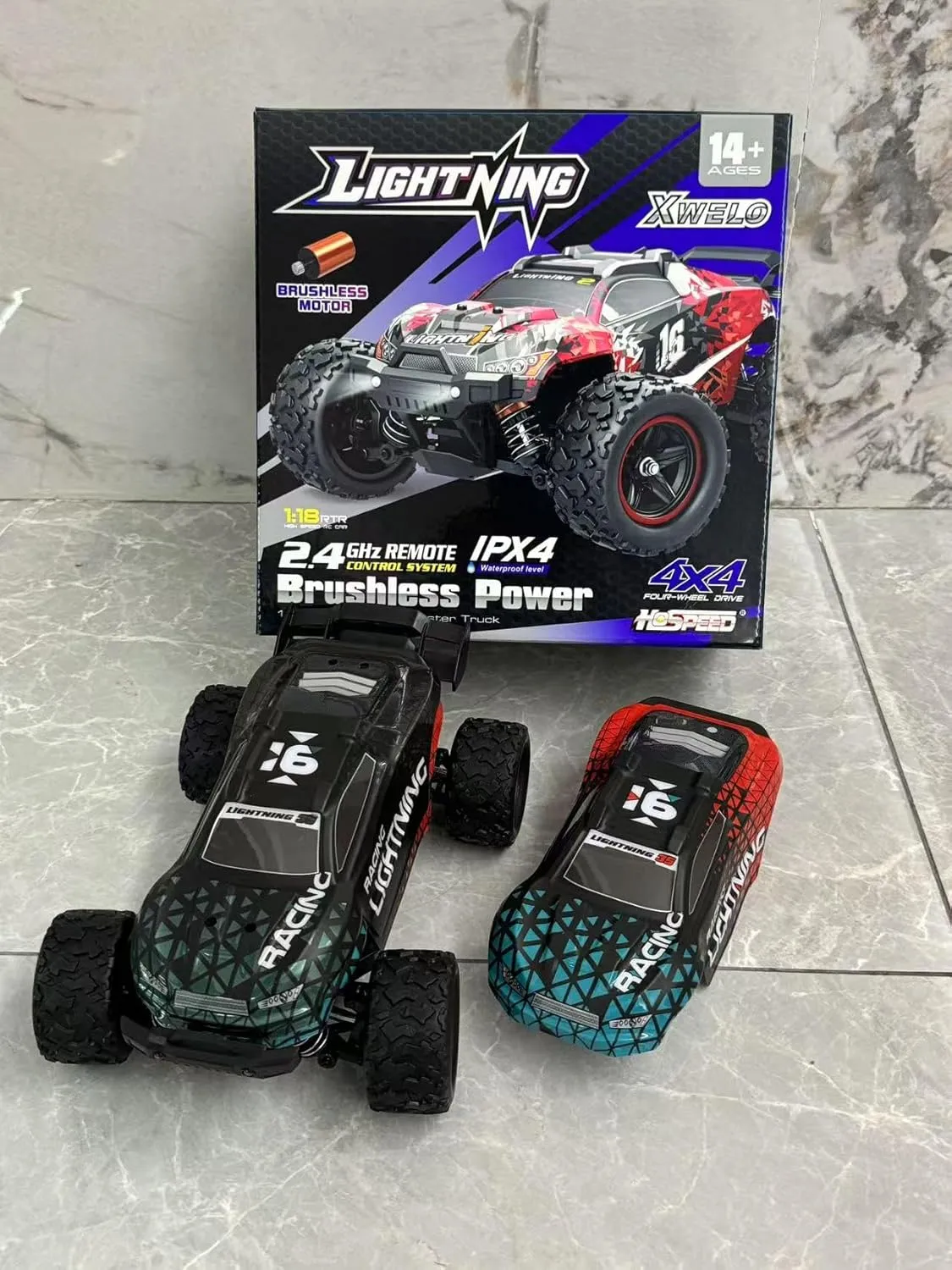 1:18 Brushless RC Cars for Boys & Adults (18426), 4WD Off-Road RC Truck High Speed Fast 50  KPH, 4X4 RC Car Waterproof Remote Control Car with 2 Rechargeable Batteries