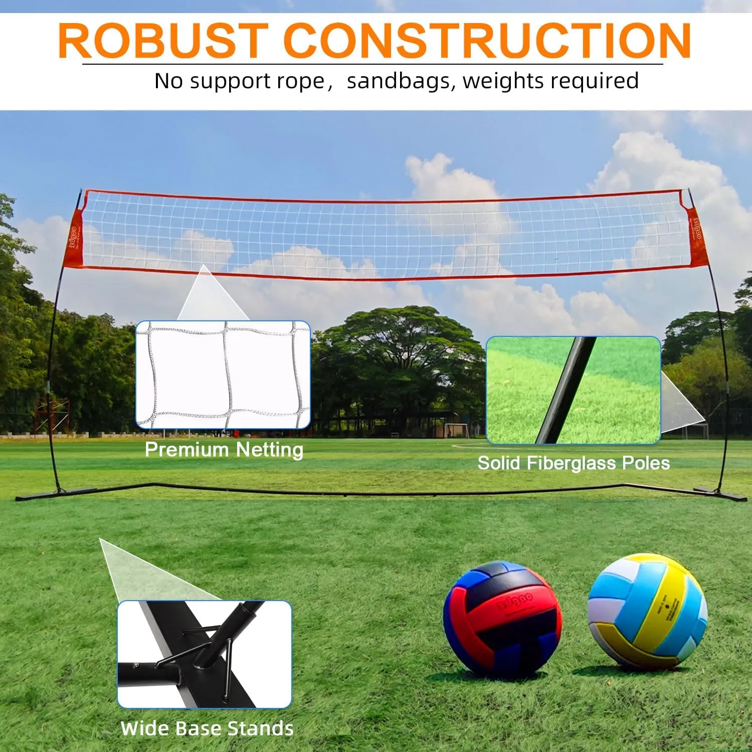 12FT/18FT Portable Volleyball Training Net for Hitting or Serving Drills, Outdoor & Indoor Freestanding Practice Net With Height Adjustable, Carry Bag