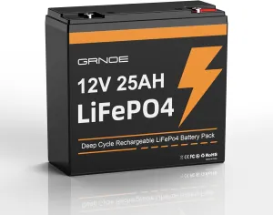 12V 25Ah LiFePO4 Battery, Up to 3000 Deep Cycles Rechargeable Lithium Battery with Built-in 20A BMS for Solar System, RVs, Power Wheels, Trolling Motors, Scooters, Camping, etc.