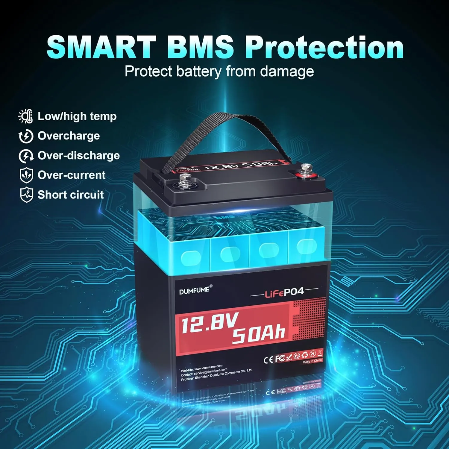 12V 50Ah LiFePO4 Battery, 50A BMS 640W Rechargeable Lithium Iron Phosphate Battery, 4000  Cycles, Low-Temp Protection,Perfect for RV, Camping, Trolling Motor, and Home Energy Storage
