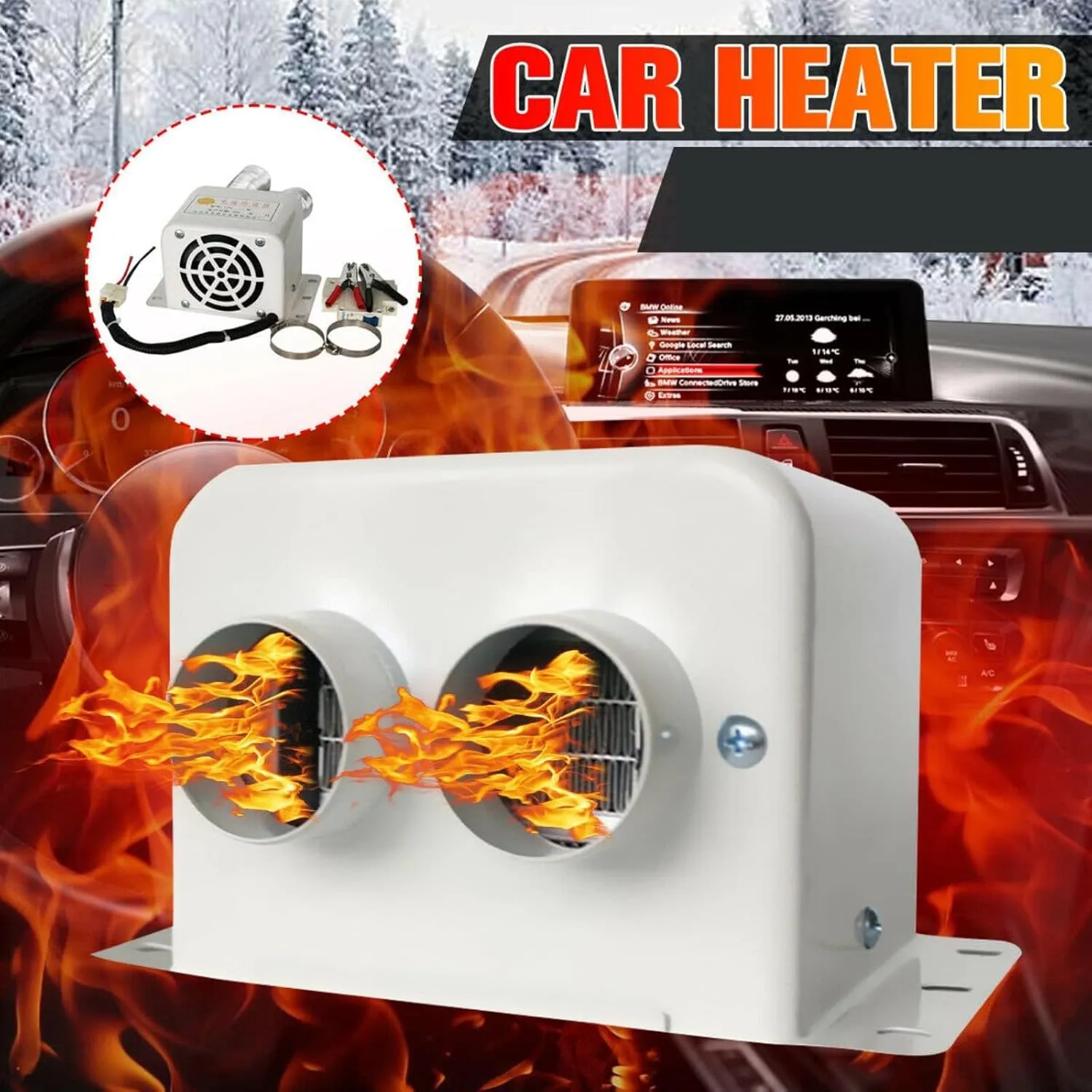 12V 600W Car Heater Kit - Car Demister Winter Fast Heating Warmer Frost Removing Car Windshield Defroster and Defogger