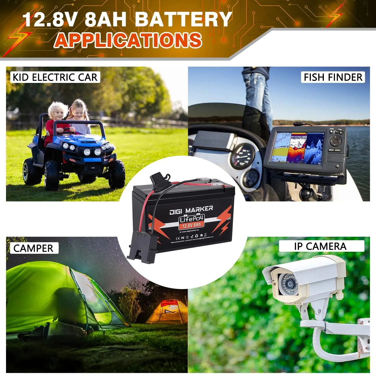 12V 8Ah Lithium LiFePO4 Battery for Power Wheels,12 Volt Rechargeable Replacement Battery for Ride On Toys, Peg Perego Toys,Fish Finder,RV, Solar