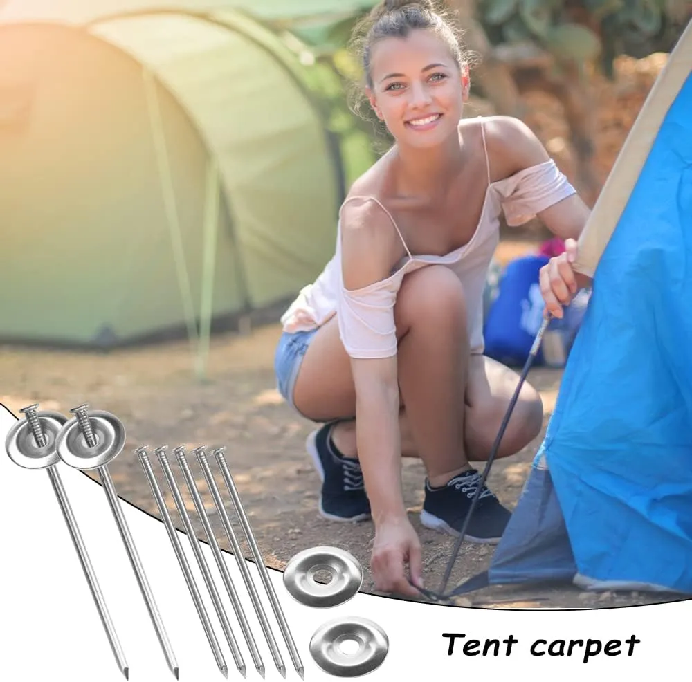 16 Sets Patio Rug Stakes 6 Inches Outdoor Stainless Steel RV Mat Stakes Rug Spikes Patio Ground Stakes for Garden Camp Rug Outside Mat Carpet Tent (16)