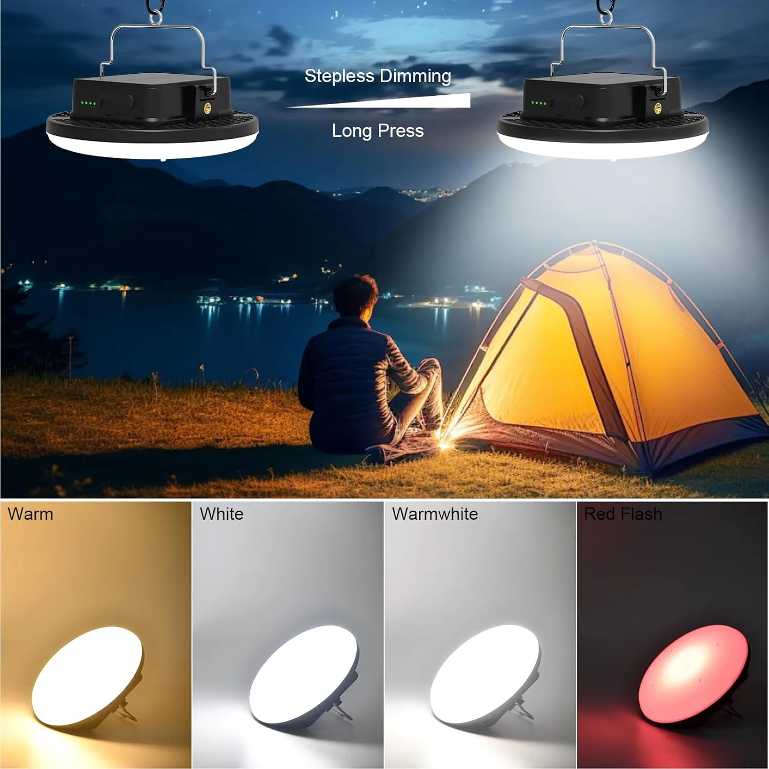 16500mAh 60W Rechargeable Solar Camping Light 3000LM 2700/4000/6500K LED Camping Lantern Portable Waterproof Tent Light Solar Power Failure for Christmas Day Gift (Standard)