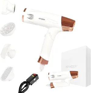 1800W Diffuser Hair Dryer with Attachments & Gift Box, Ionic Hair Dryer Foldable, Travel Hair Dryer Blow Dryer for Women, 110000RPM Low Noise Brushless Motor for Fast Drying, Auto-Cleaning