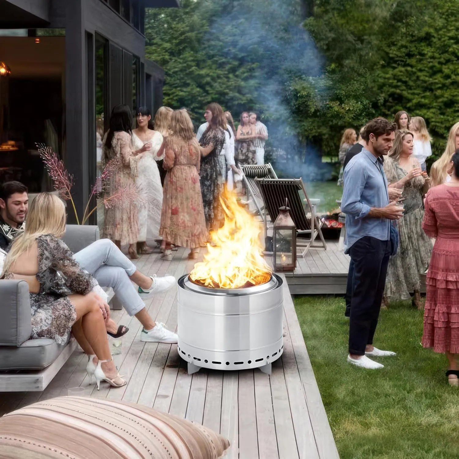19.5 inch Smokeless Fire Pit with Carry Bag, Stainless Steel Outdoor Smokeless Firepit, Wood Burning Fire Pits for Camping, Bonfire,Low Smoke Firepit for Outside(Silver)