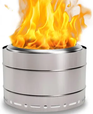 19.5 inch Smokeless Fire Pit with Carry Bag, Stainless Steel Outdoor Smokeless Firepit, Wood Burning Fire Pits for Camping, Bonfire,Low Smoke Firepit for Outside(Silver)
