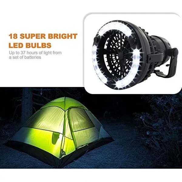 2-in-1 18 LED Camping Fan Light Tent Lamp Lantern with Ceiling Cooling Fan