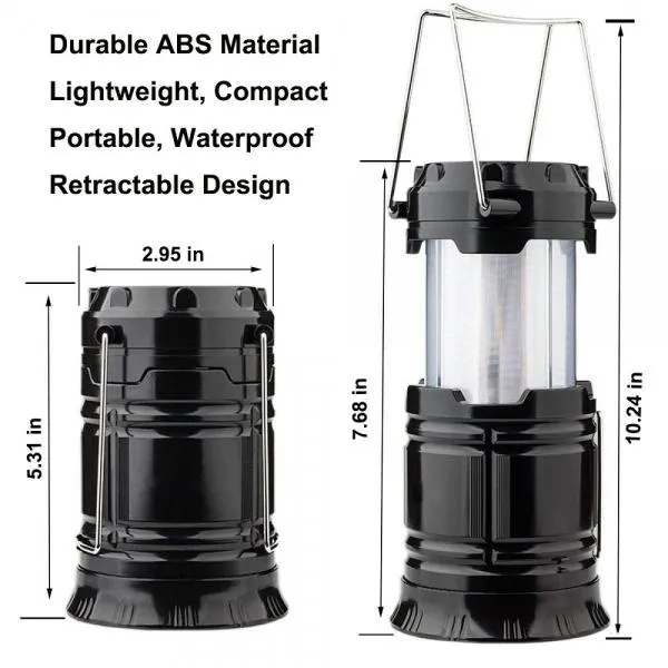 2 in1 Two Light Color Battery Powered Retractable Handheld Hanging Flame Lantern Camping Light - Black