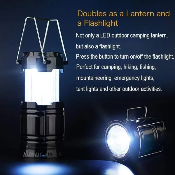 2 in1 Two Light Color Battery Powered Retractable Handheld Hanging Flame Lantern Camping Light - Black