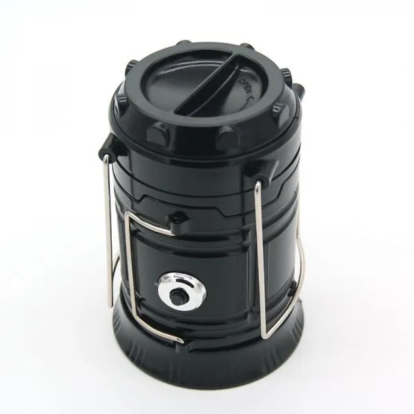2 in1 Two Light Color Battery Powered Retractable Handheld Hanging Flame Lantern Camping Light - Black