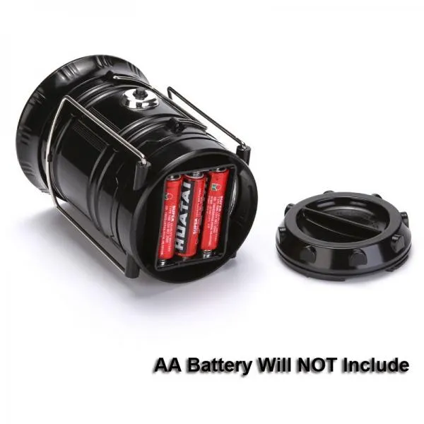 2 in1 Two Light Color Battery Powered Retractable Handheld Hanging Flame Lantern Camping Light - Black