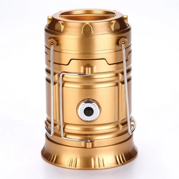 2 in1 Two Light Color Battery Powered Retractable Handheld Hanging Flame Lantern Camping Light - Golden
