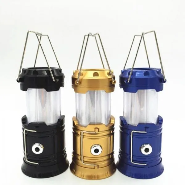2 in1 Two Light Color Battery Powered Retractable Handheld Hanging Flame Lantern Camping Light - Golden