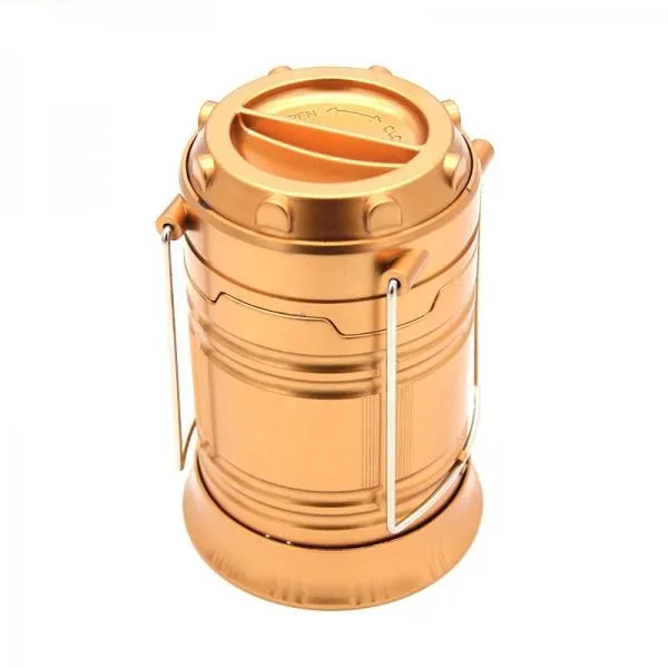 2 in1 Two Light Color Battery Powered Retractable Handheld Hanging Flame Lantern Camping Light - Golden