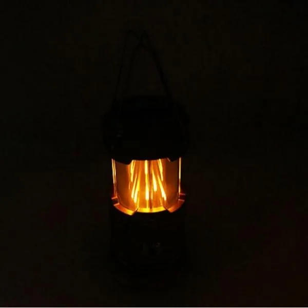 2 in1 Two Light Color Battery Powered Retractable Handheld Hanging Flame Lantern Camping Light - Golden