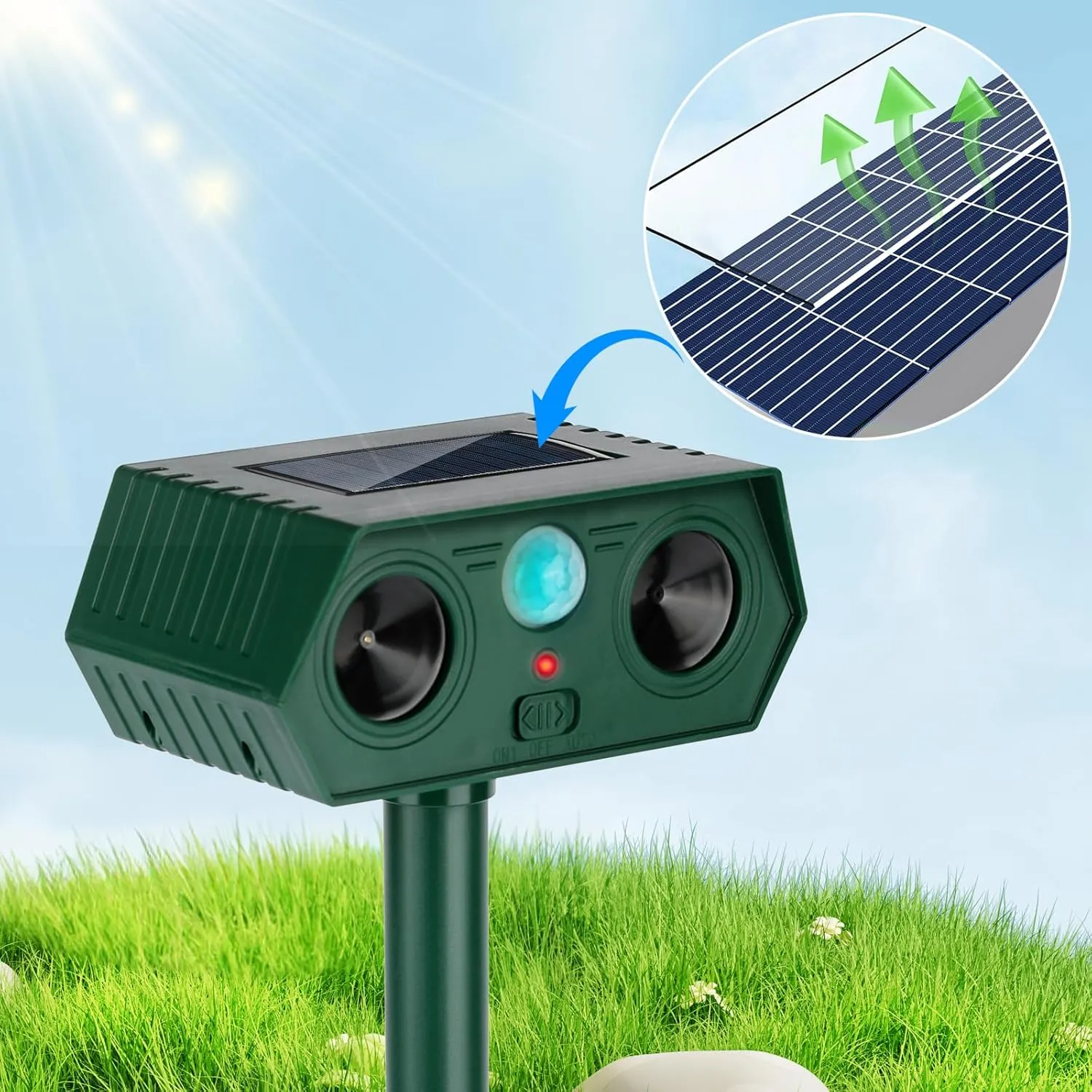 2 Pack 2025 Ultrasonic Animal Repellent Outdoor Cat Repellent Devices Solar Animal Repeller Motion Activated Deterrent to Scare Deer Squirrel Rabbit Raccoon Skunk for Yard Lawn Outdoor