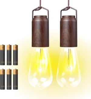 2 Pack Battery Operated Hanging Tent Light Bulb,Portable Outdoor Vintage LED Camping Light,Hurricane Pendant Emergency Lighting Lantern for Hiking Backpacking Fishing Outage Power Failure