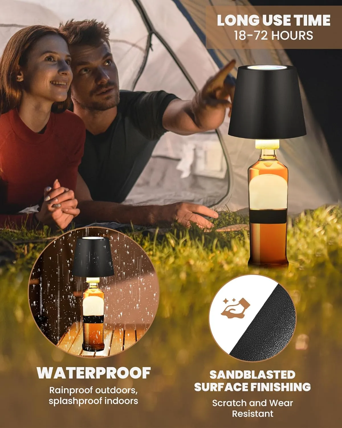 2 Pack Cordless RGB Table Lamp,Wireless Bottle Lamp,3 Level Dimming & RGB Cycle LED Portable Desk lamp,5000mAh Rechargeable Battery,Waterproof Outdoor,for Bedroom/Bars/Camping(Black)