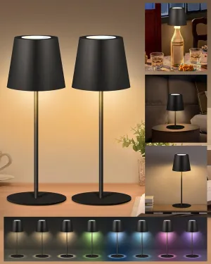 2 Pack Cordless RGB Table Lamp,Wireless Bottle Lamp,3 Level Dimming & RGB Cycle LED Portable Desk lamp,5000mAh Rechargeable Battery,Waterproof Outdoor,for Bedroom/Bars/Camping(Black)