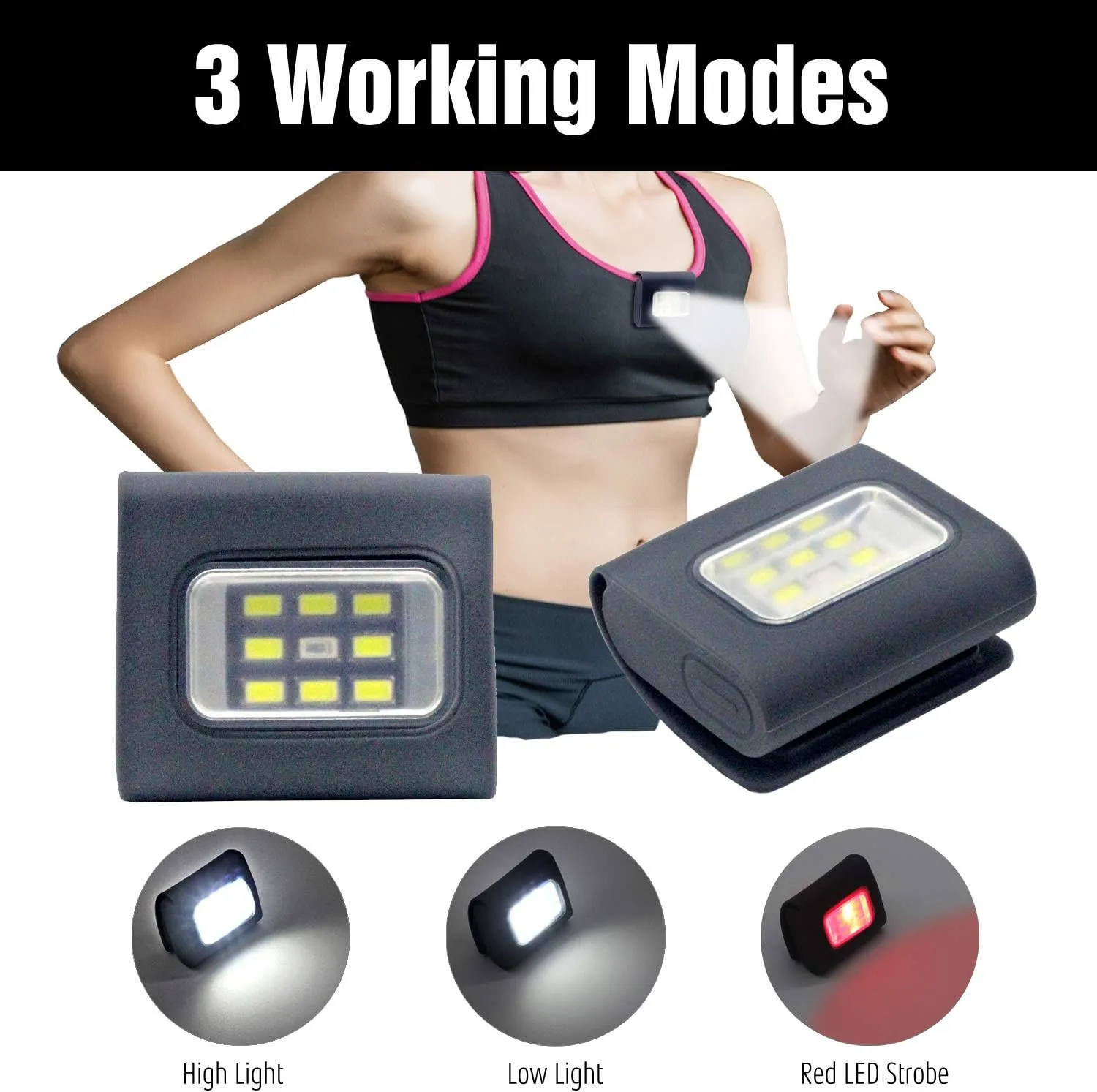 2 Pack Outdoor Night Running Lights, LED Running Lights for Runners with Rechargeable Battery for Camping, Hiking, Running, Jogging, Outdoor Adventure