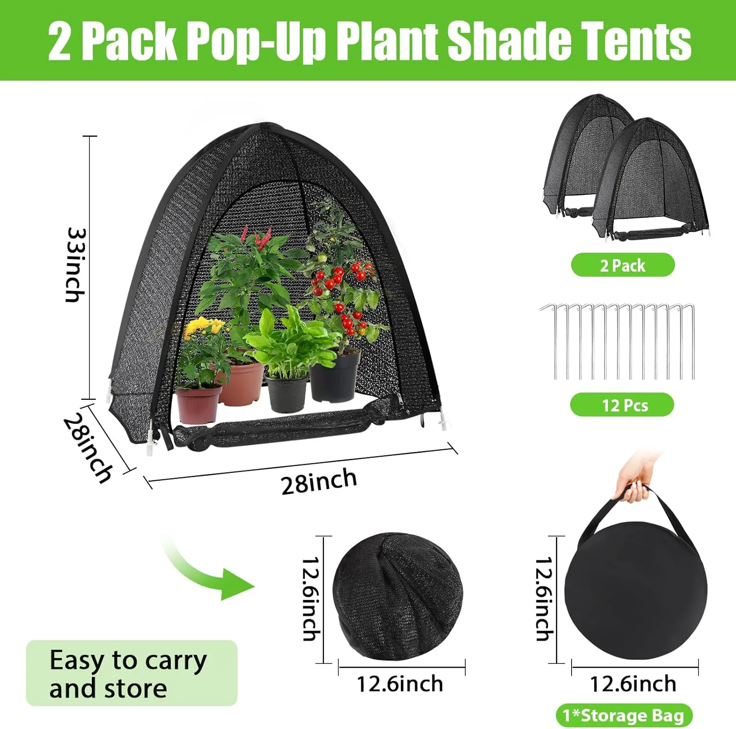2 Pack Pop Up Plant Shade Tent, Plant Shades for Outdoor Plants, UV Resisitant 80% Sunblock Shade for Plants Sun Protection, Plant Shade Cover for Flower Potted Plants (28x28x33 Inch)