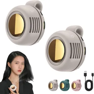 2 Pack Portable Silent Mini Bladeless Electric Fan, 2025 Mini Whirlwind Fan for Waist Clip Fan, 3 Speeds Hands-Free Neck Fan, for Outdoor & Travel & Office, Travel Accessories, Gift (White White)