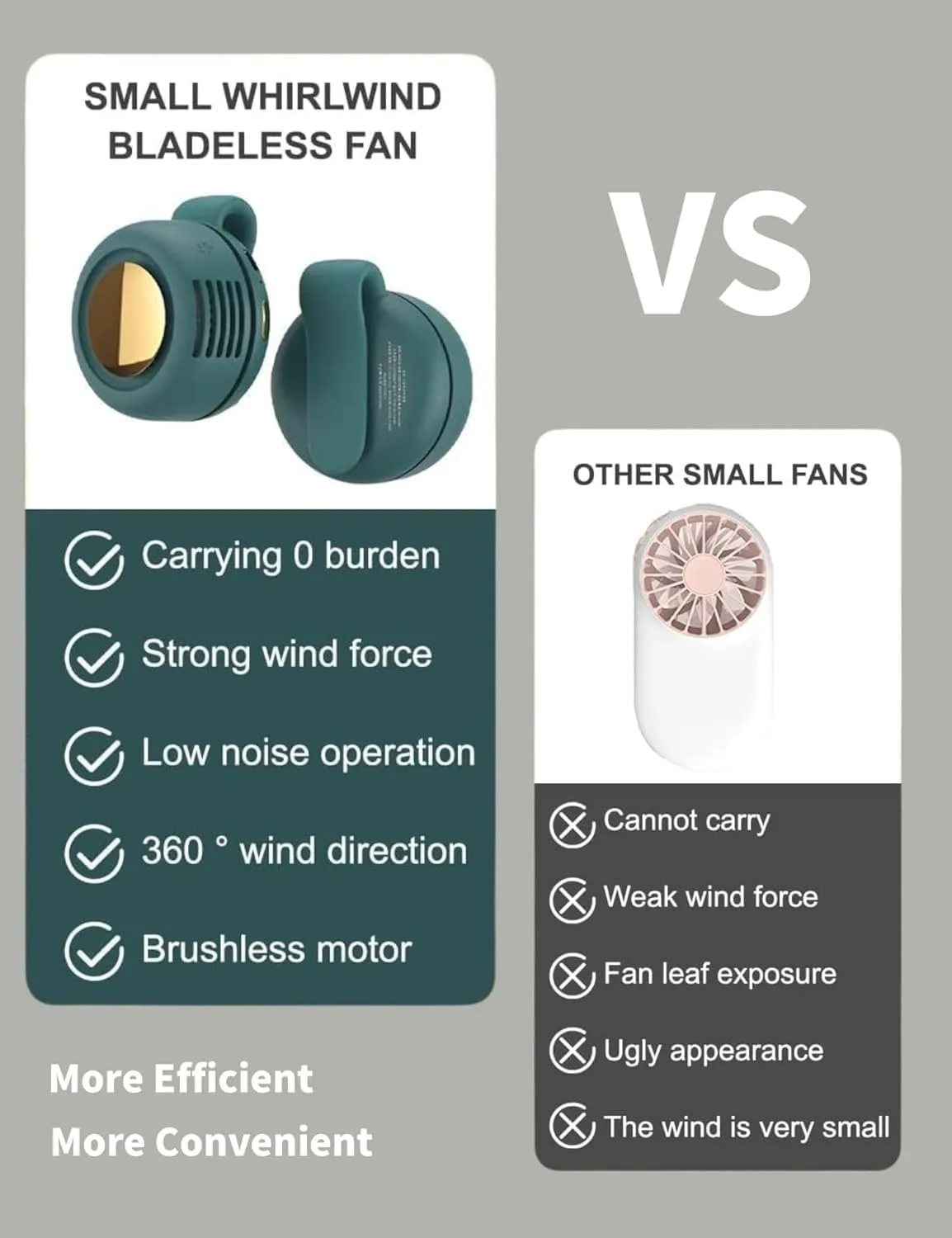 2 Pack Portable Silent Mini Bladeless Electric Fan, 2025 Mini Whirlwind Fan for Waist Clip Fan, 3 Speeds Hands-Free Neck Fan, for Outdoor & Travel & Office, Travel Accessories, Gift (White White)
