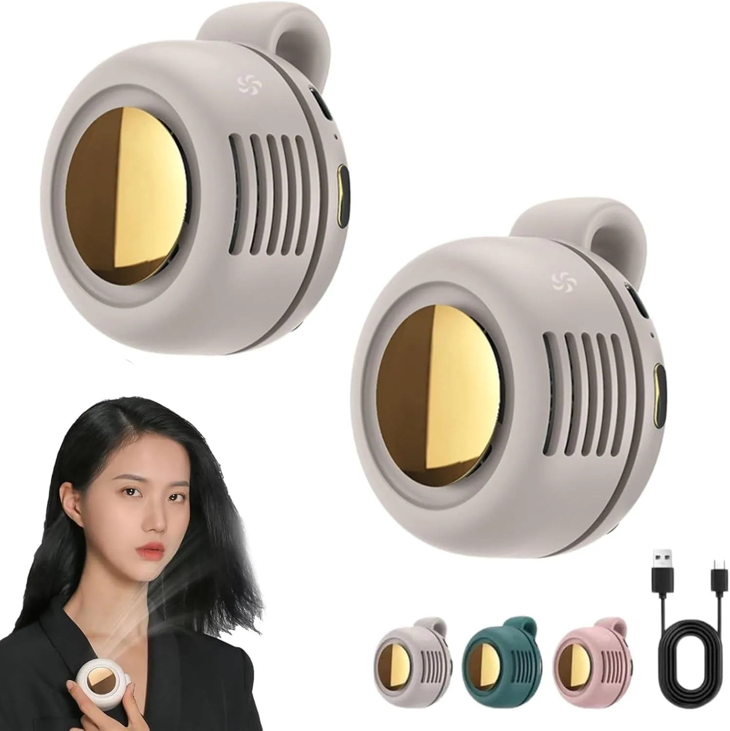 2 Pack Portable Silent Mini Bladeless Electric Fan, 2025 Mini Whirlwind Fan for Waist Clip Fan, 3 Speeds Hands-Free Neck Fan, for Outdoor & Travel & Office, Travel Accessories, Gift (White White)