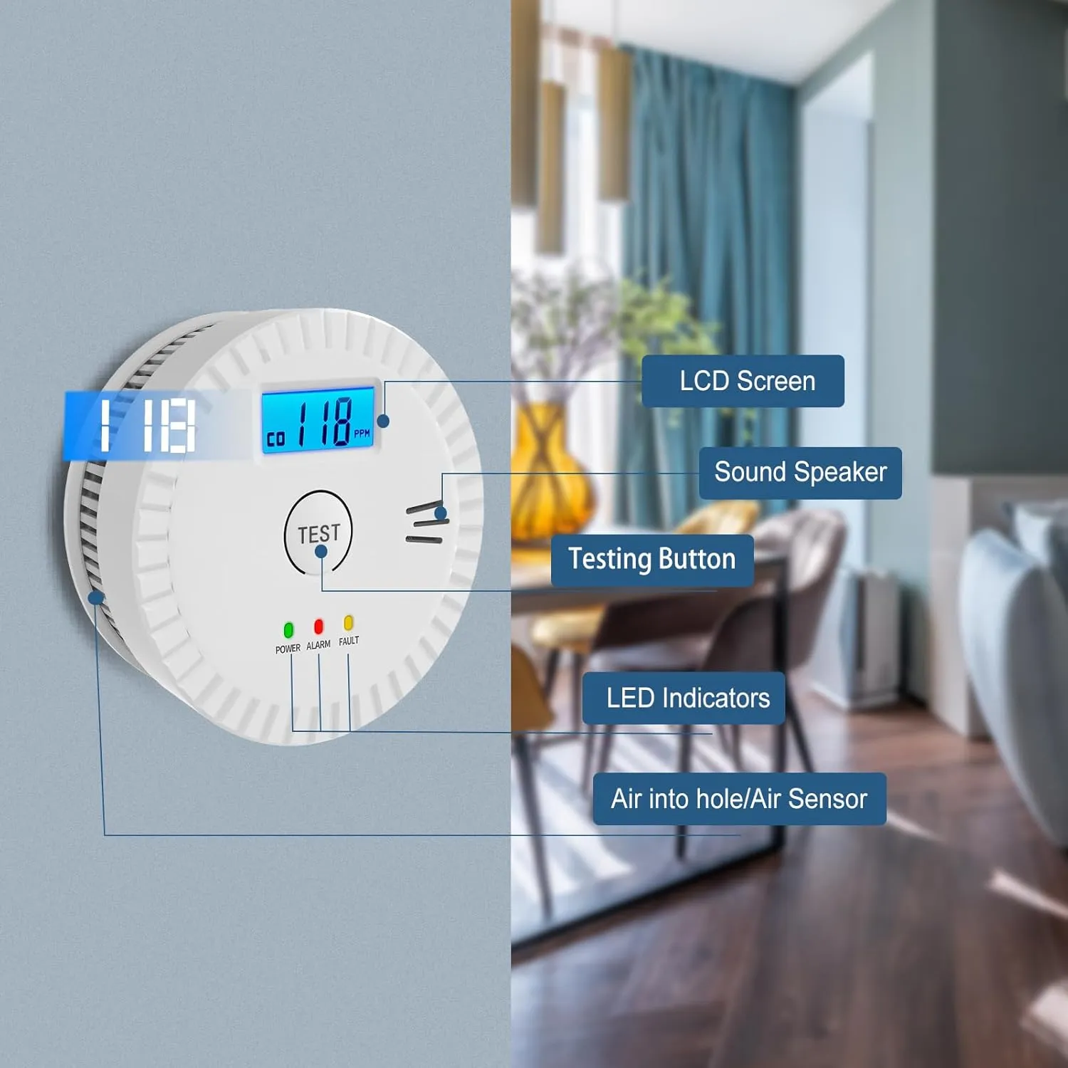 2 Packs Smoke and Carbon Monoxide Detector Powered by Battery,Smoke Detector Carbon Monoxide Detector Combo with Large LCD Display, Portable Fire Alarm Smoke Detector, OL0902U