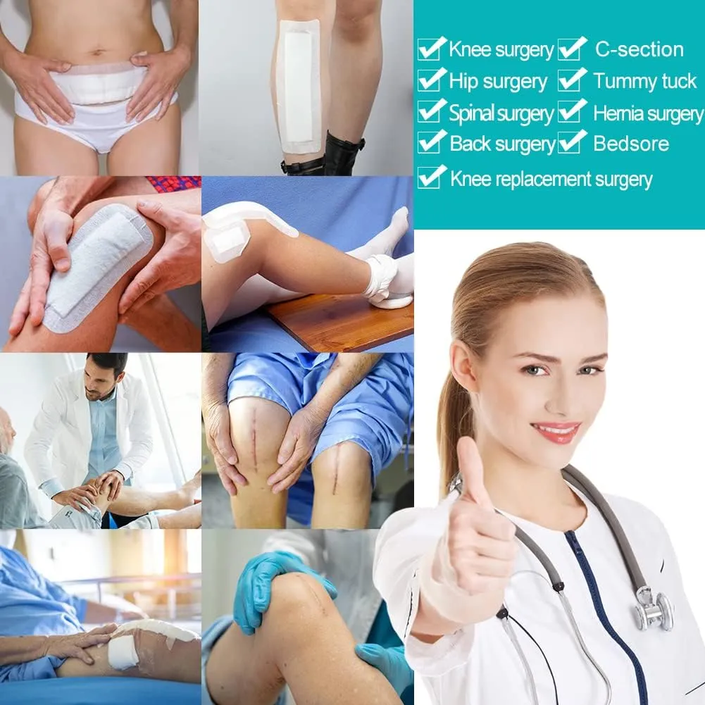 20 Pcs Breathable Knee Replacement Island Dressing | 4x12 Inch Long Post Surgery Bordered Gauze Bandage with Adhesive Border   Absorbent Dressing Pad, Hip Surgery Large Wound Incision Recovery