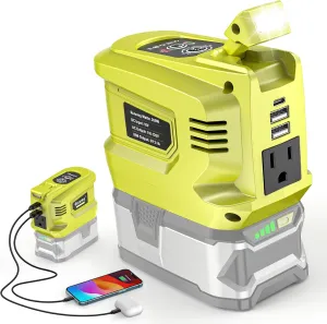200W Portable Power Inverter for Ryobi 18V,Ecarke Outdoor Generato Battery Converter with 2 USB&LED&AC Battery Powered Outlet,Convert DC 18V/20V to AC 110V-120V Portable Power Station(Tool Only)