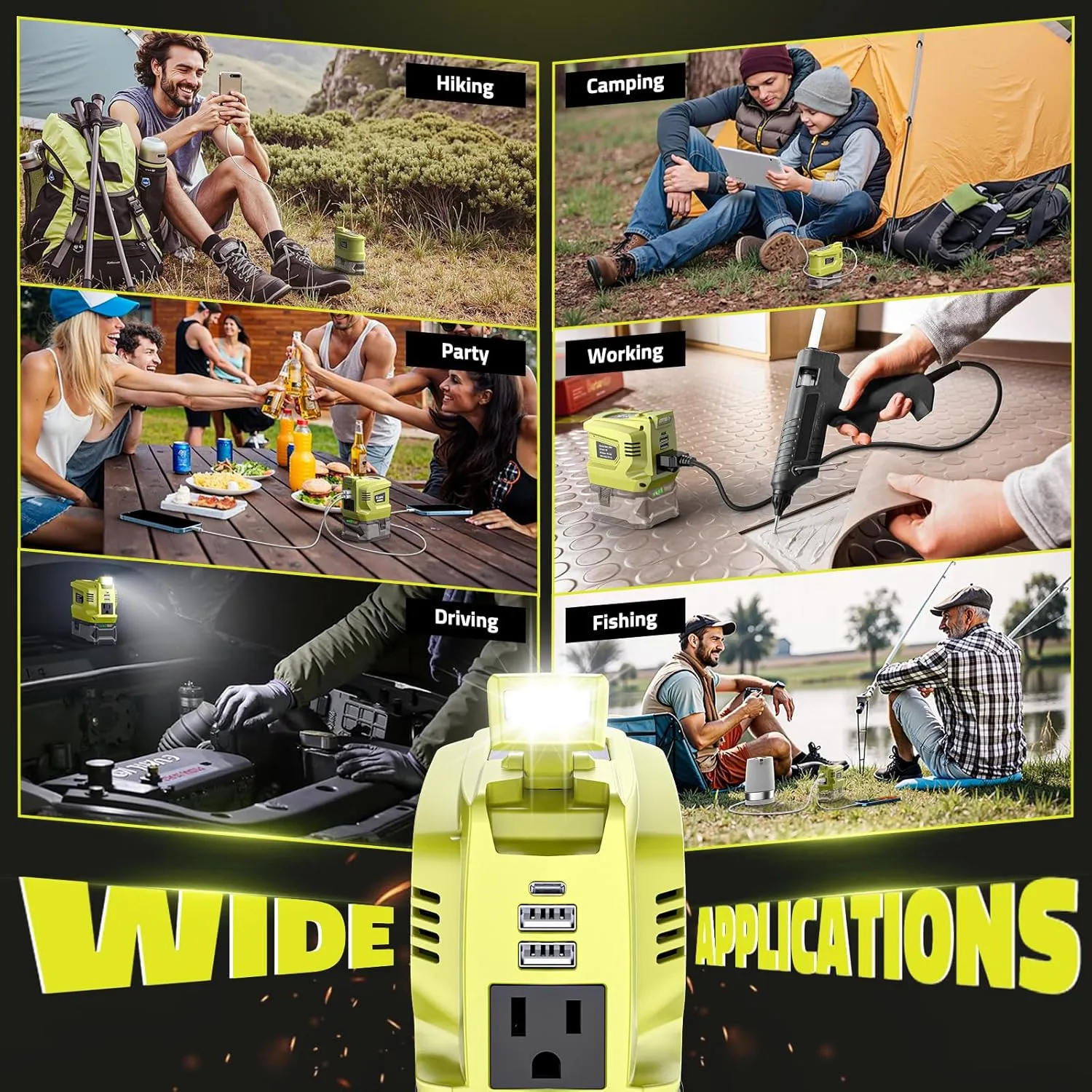 200W Portable Power Inverter for Ryobi 18V,Ecarke Outdoor Generato Battery Converter with 2 USB&LED&AC Battery Powered Outlet,Convert DC 18V/20V to AC 110V-120V Portable Power Station(Tool Only)