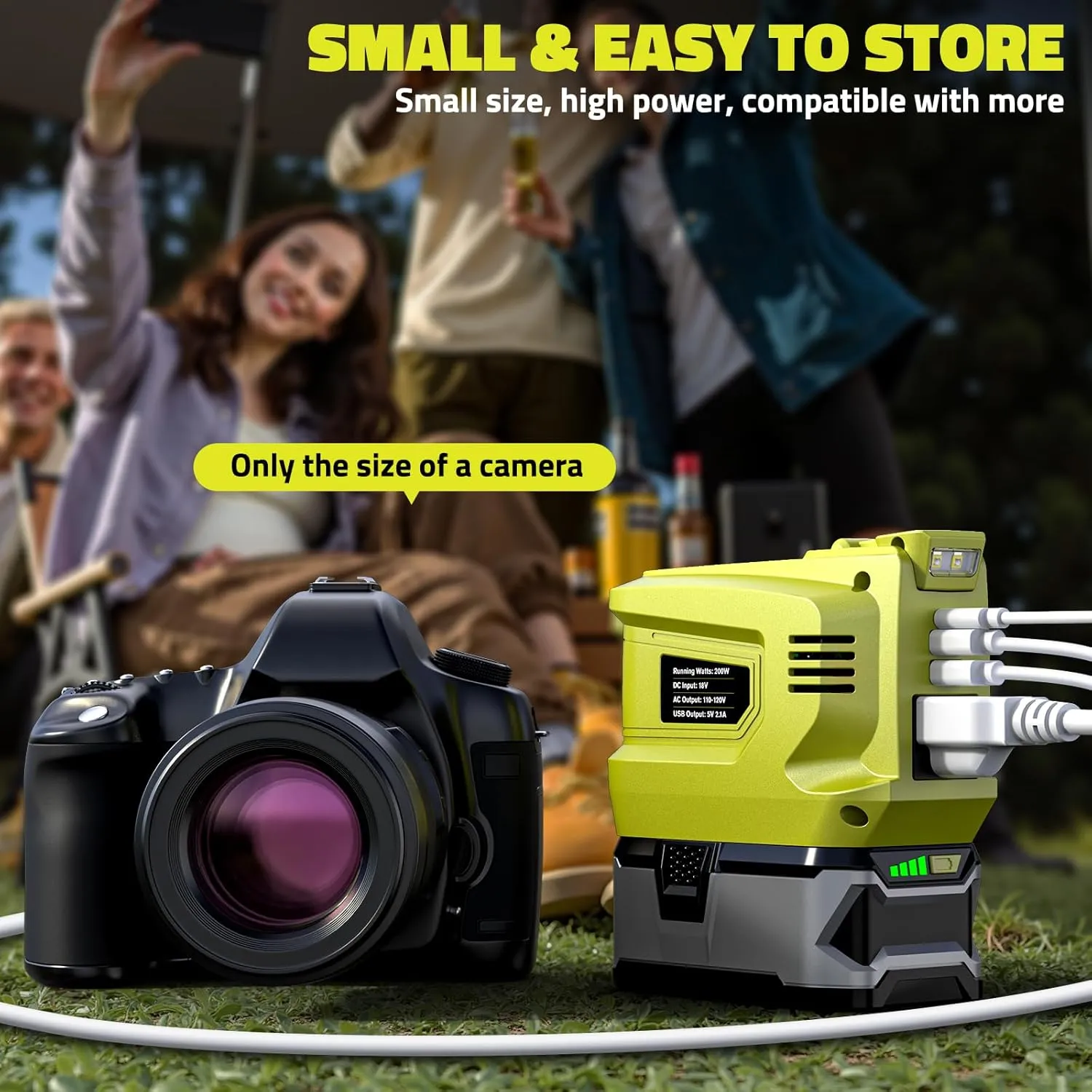 200W Portable Power Inverter for Ryobi 18V,Ecarke Outdoor Generato Battery Converter with 2 USB&LED&AC Battery Powered Outlet,Convert DC 18V/20V to AC 110V-120V Portable Power Station(Tool Only)