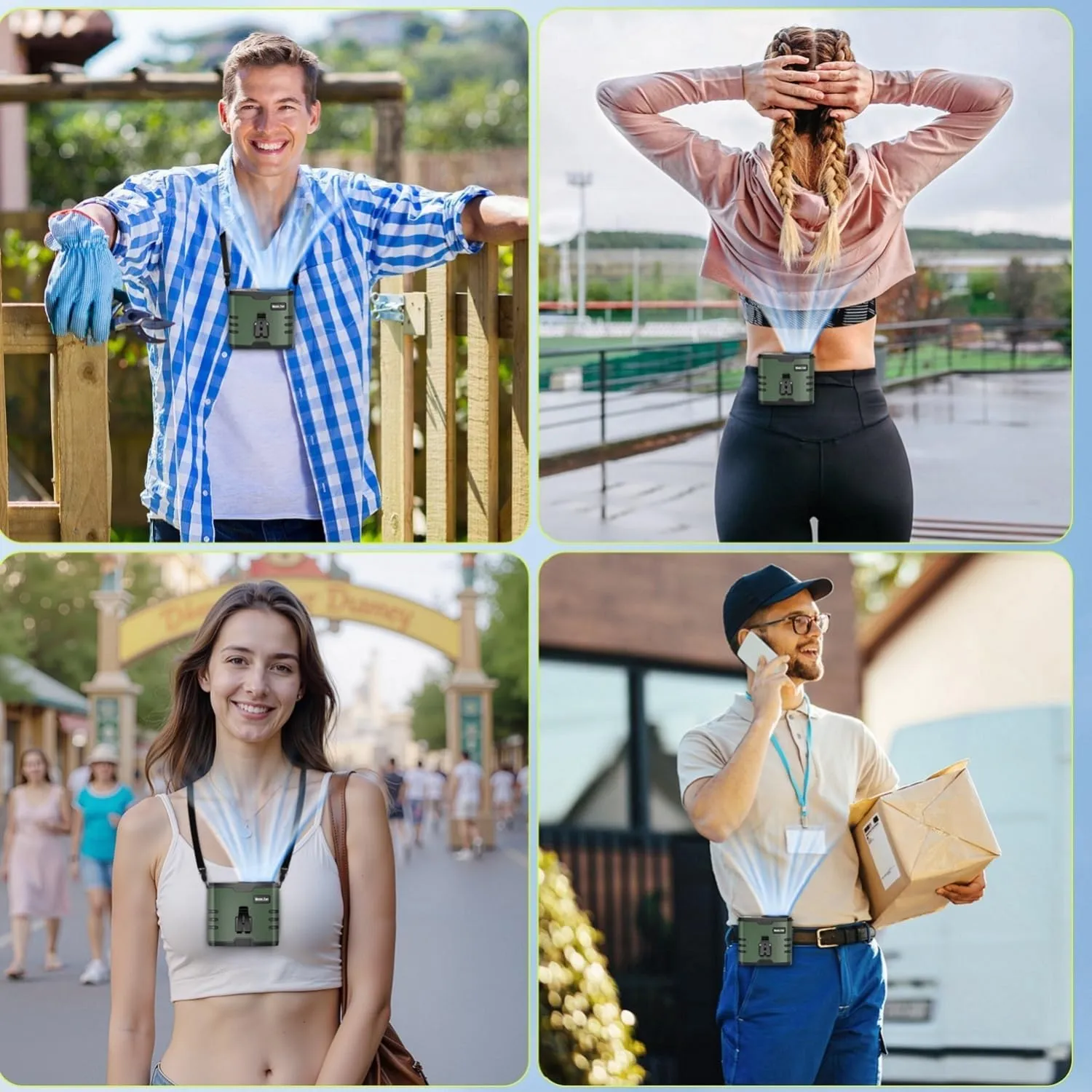 2025 AI Waist Fan Portable, Rechargeable Belt Fan Clip On with Flashlight, 10000mAh, 35H Run Time, 10 Speed, Wearable, Personal Hanging Neck Fan for Travel, Hiking, Camping, Fishing, Father Dad Gifts