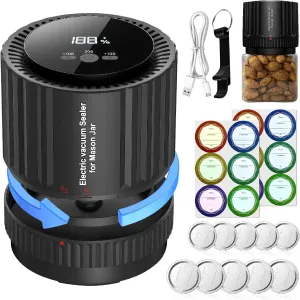 2025 New Electric Mason Jar Vacuum Sealer for Wide and Regular Mouth Mason Jars,Abnaok Automatic Vacuum Sealer for Jars with Bonus Lips & Labels & Bottle Opener,Jar Vaccum Sealer