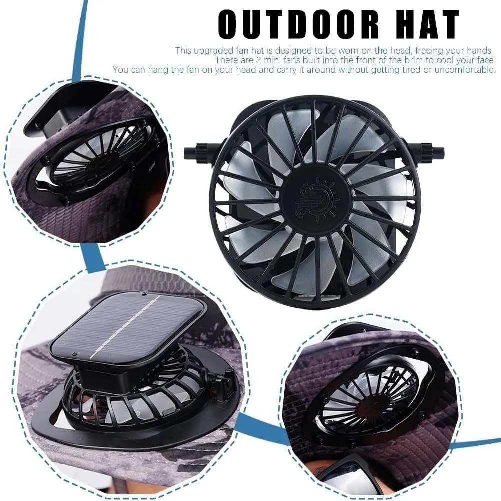 2025 New Solar Fan Hat,with 2 Solar Powered Fans,Outdoor Summer UV Hiking Camping Fishing Hat,Solar & USB Charging