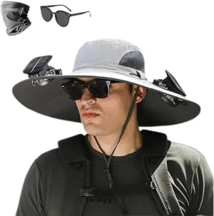 2025 New Ultralight Solar Fan Sun Hat, Wide Brim Solar Fan Hat USB Charging, for Men Outdoor Fishing Camping UPF 50 