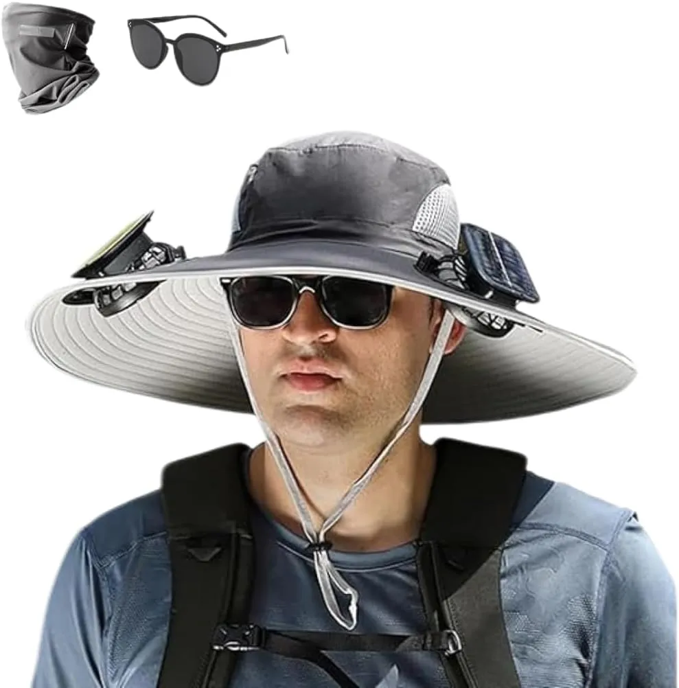 2025 New Ultralight Solar Fan Sun Hat, Wide Brim Solar Fan Hat USB Charging, for Men Outdoor Fishing Camping UPF 50 