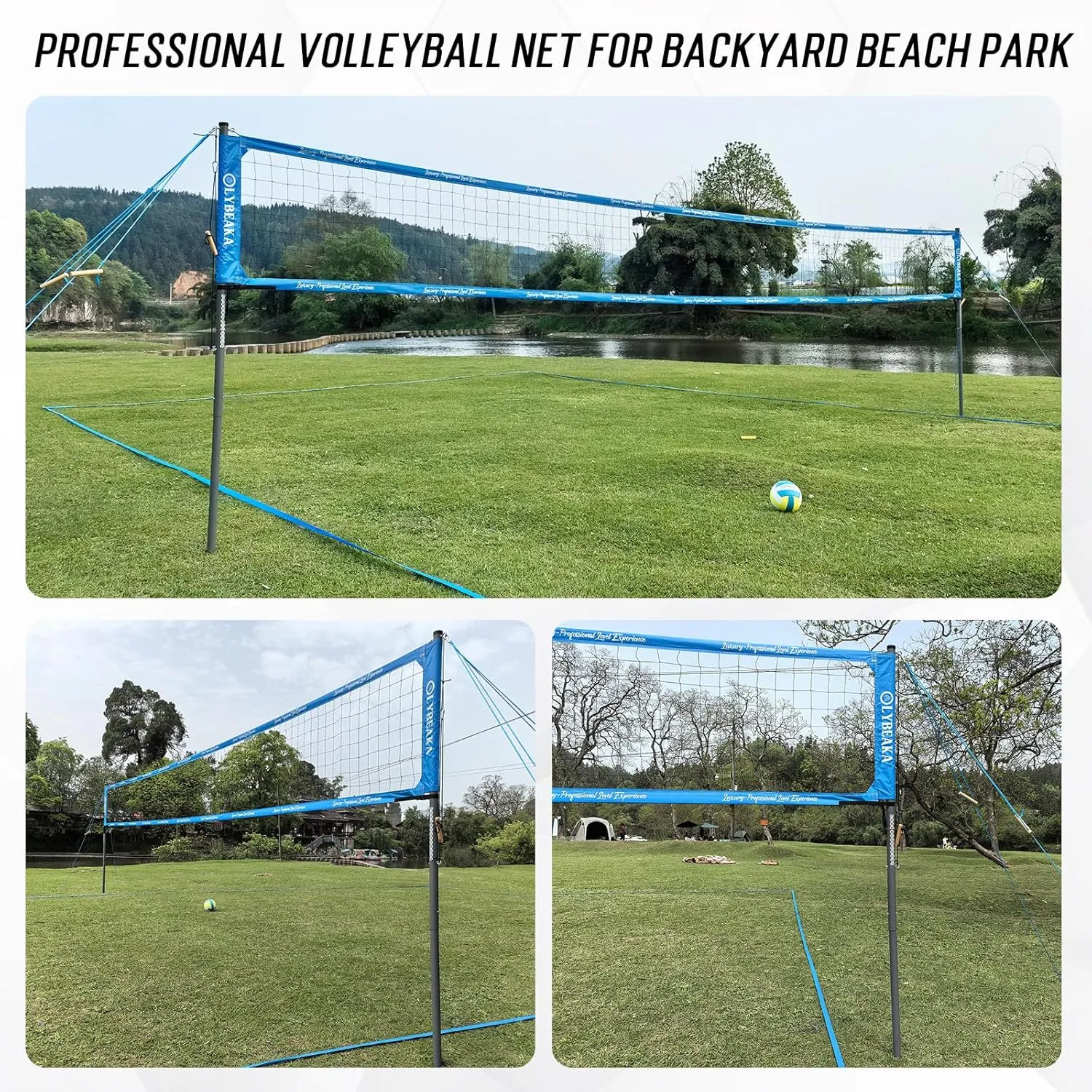 2025 Newly Luxury Professional Volleyball Net Set System for Backyard Beach with Tetoron Net, Adjustable 2" Aluminum Poles, 2 Tension Adjusters, PU Volleyball and Pump, Carry Bag