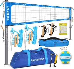 2025 Newly Luxury Professional Volleyball Net Set System for Backyard Beach with Tetoron Net, Adjustable 2" Aluminum Poles, 2 Tension Adjusters, PU Volleyball and Pump, Carry Bag
