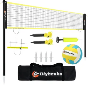 20FT Outdoor Volleyball Net Set System for Backyard Beach with Anti-Sagging Net, Iron Adjustable Height Poles, Soft PU Volleyball and Pump, Carry Bag - Instant Set Up & Durable