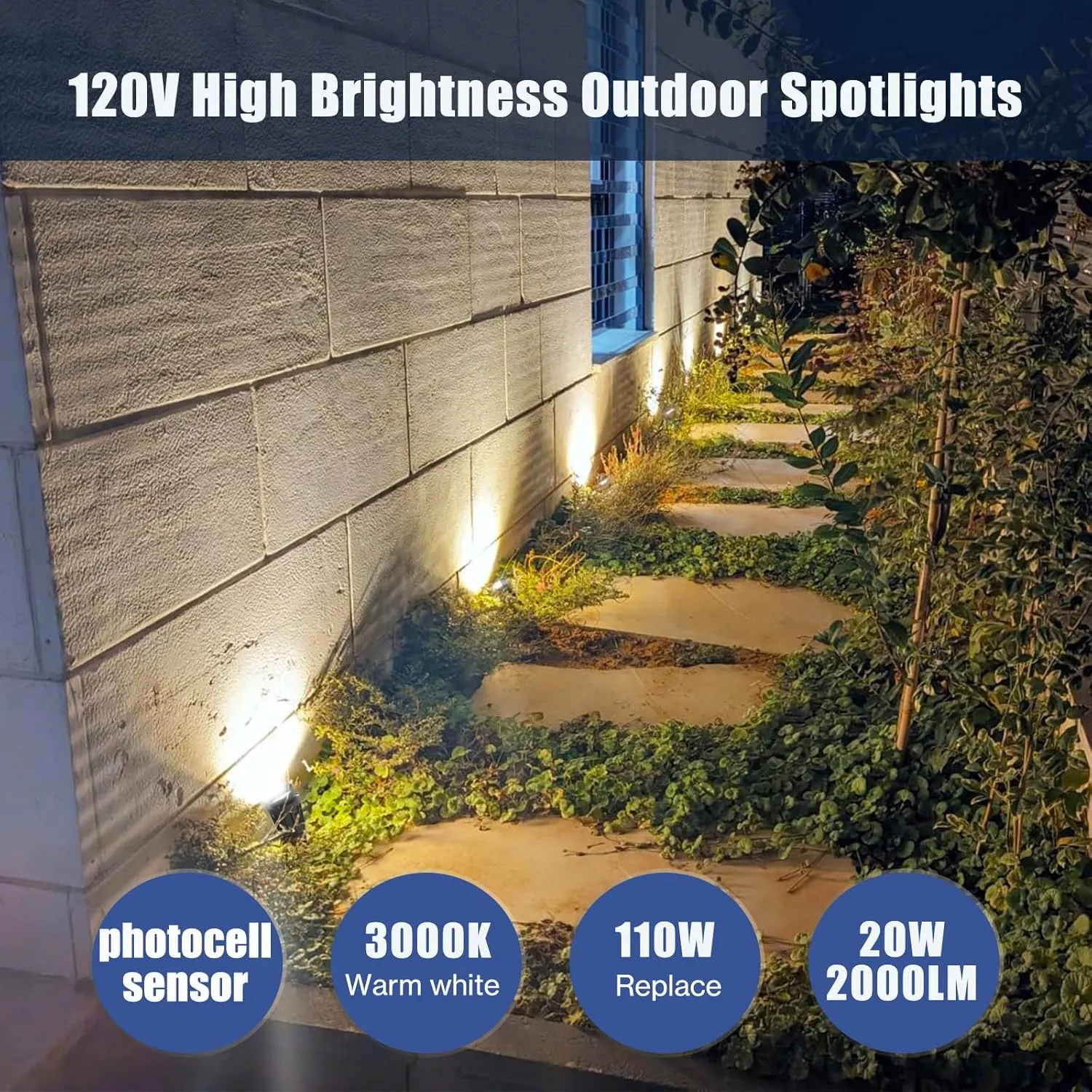 20W Dusk to Dawn Led Outdoor Light 120V 3000K 2000lm Warm White LED Spot Lights Outdoor Landscape Spotlights with Photocell Sensor IP65 Waterproof Spot Lights for Yard Flag Garden Tree, 2 Pack