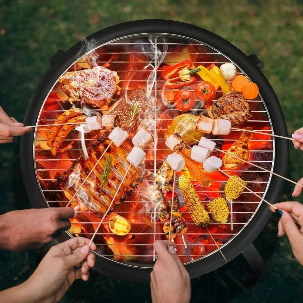 21-Inch Portable Folding Steel Fire Pit with Carrying Bag and BBQ Grill for Outdoor Use