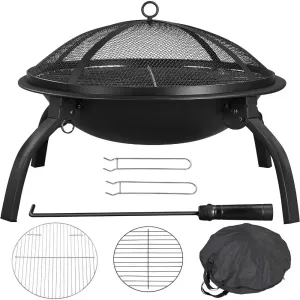 21-Inch Portable Folding Steel Fire Pit with Carrying Bag and BBQ Grill for Outdoor Use