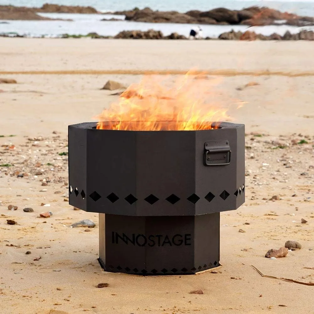 21" Smokeless Fire Pit Patented with Portable Carrying Storage Bag Outdoor Living, Low Smoke Firepit Wood Pellet Burning Spark, Outside Backyard Bonfire, Fireplace, Camping Grill Cooking on Beach - L