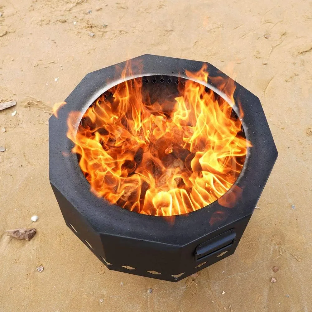 21" Smokeless Fire Pit Patented with Portable Carrying Storage Bag Outdoor Living, Low Smoke Firepit Wood Pellet Burning Spark, Outside Backyard Bonfire, Fireplace, Camping Grill Cooking on Beach - L