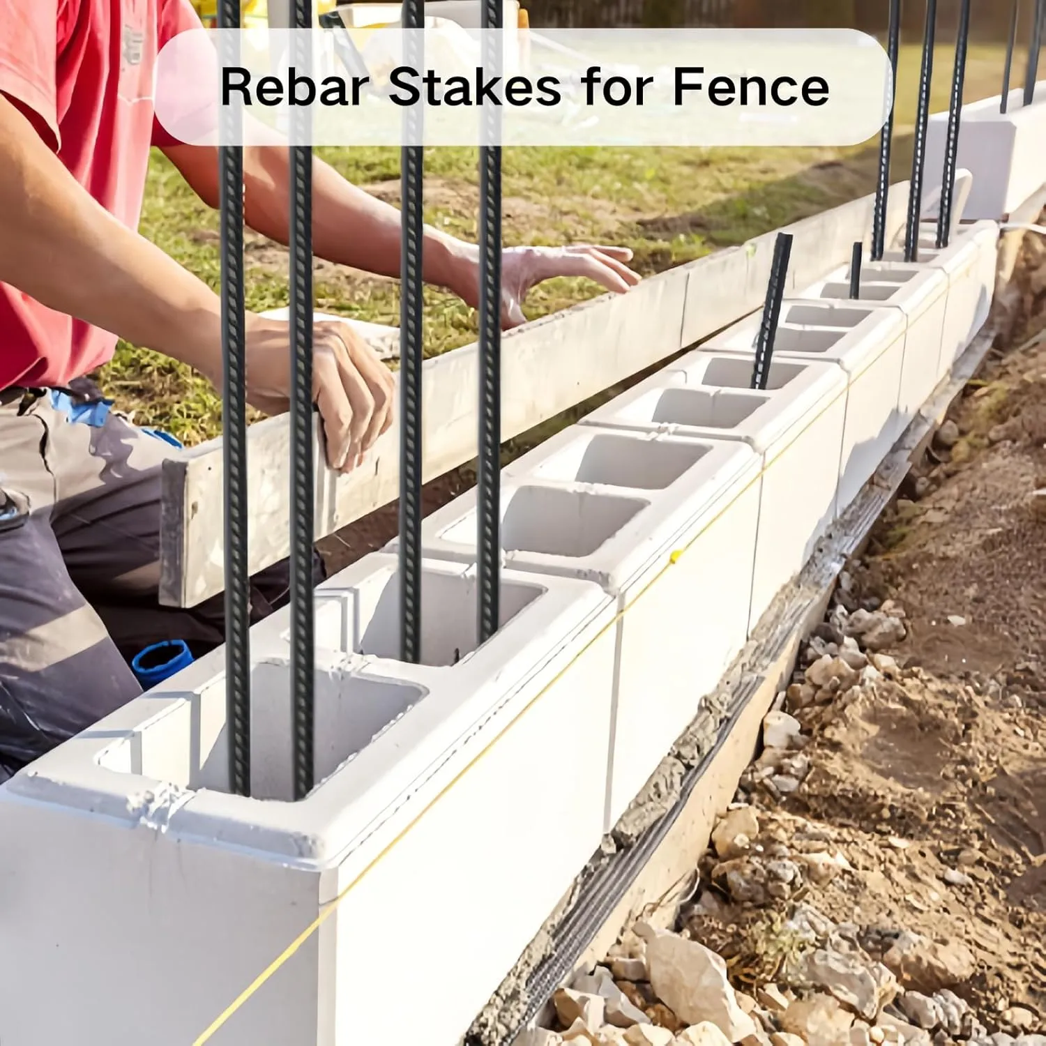 24 Pack Straight Rebar Stakes 24 Inch Metal Stakes for Ground Heavy Duty with Chisel Point End 1/2 Inch Diameter Landscape Timber Spikes for Plant Support, Concrete Form and Fence, Black