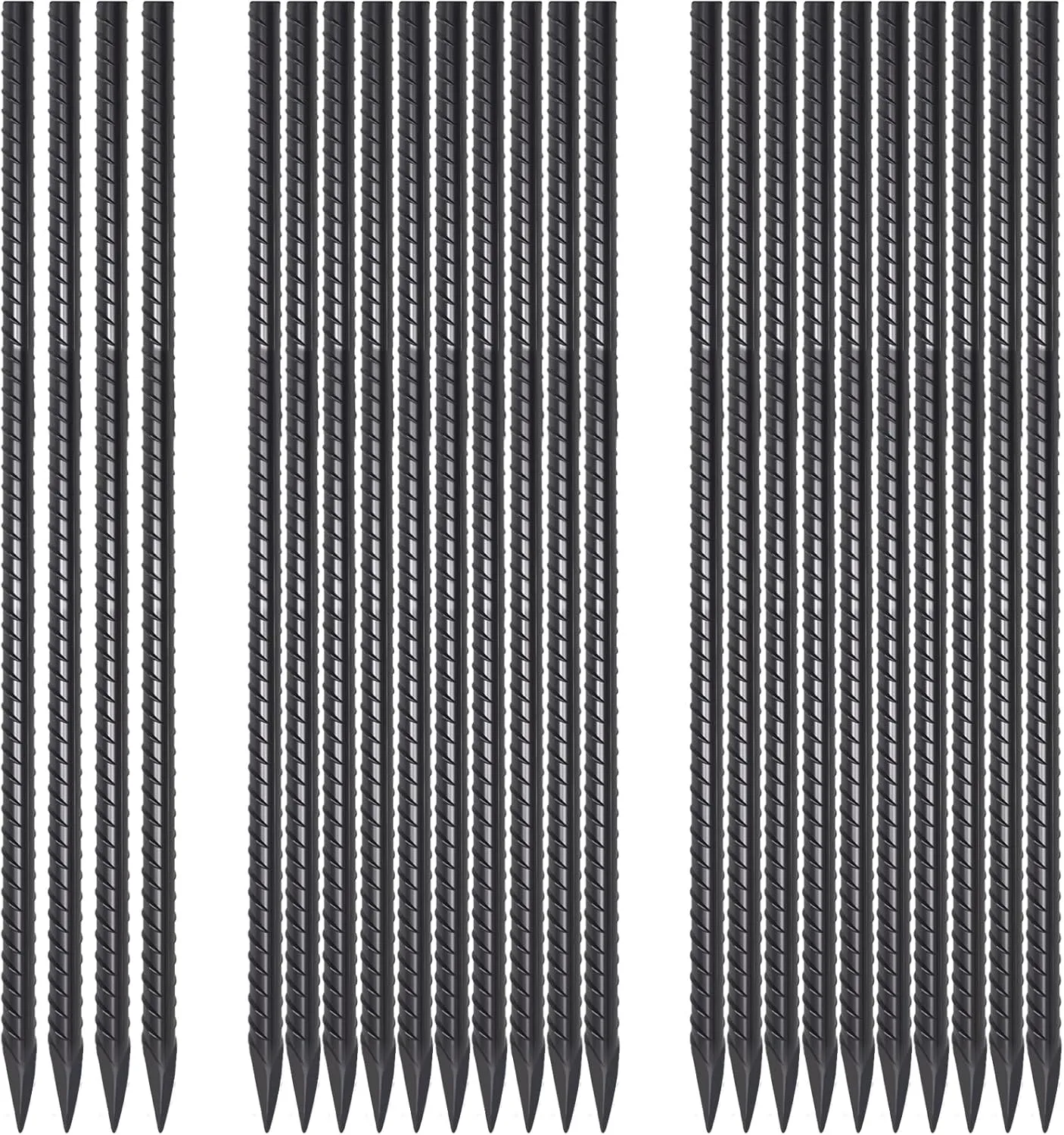 24 Pack Straight Rebar Stakes 24 Inch Metal Stakes for Ground Heavy Duty with Chisel Point End 1/2 Inch Diameter Landscape Timber Spikes for Plant Support, Concrete Form and Fence, Black