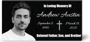 24x12 Grave Markers for Cemetery for Humans, Headstones for Graves, Memorial Stones, Bereavement Garden Stones, Remembrance Stone, Tombstones for Graves, Commemorative Plaque w/ Porcelain Photo Cameo